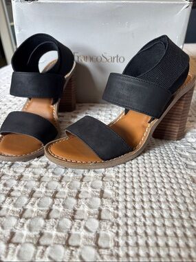 Franco Sarto Black Strappy Block Heel Sandals